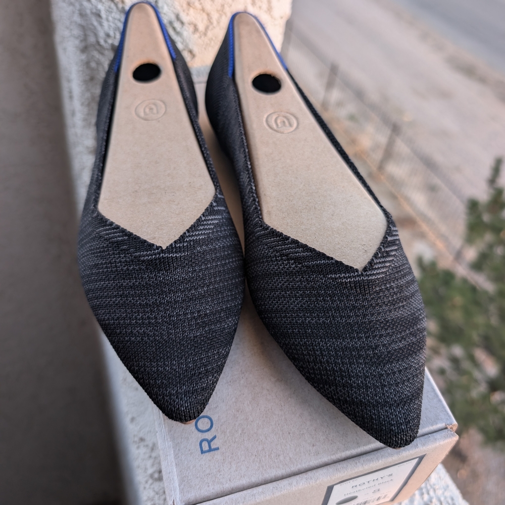 Dark Navy Blue Pointed Toe Flats with Woven Texture